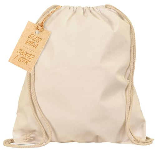 ELES VIDA Sac de sport 1 pièce 38 x 42 cm – Sac à dos en tissu, sac en coton, tote bag, sac en toile certifié Oeko-TEX® pour femmes, hommes et enfants – Gym bag à personnaliser - à peindre - naturelle