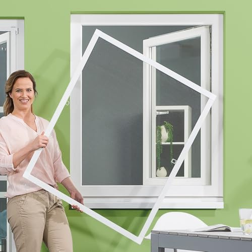 empasa Insektenschutz FLEX Fliegengitter Fenster | flächenversetzt Fenster, individuell zuschneidbar, Selbstbausatz, Farbe: weiß, Größe: 130 x 150 cm