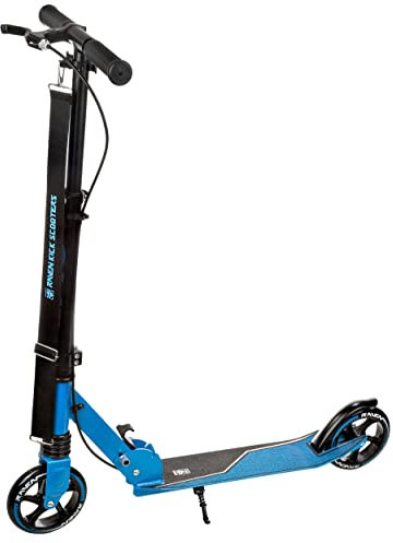 RAVEN Scooter Roller Tretroller Kickscooter für Kinder | klappbar | höhenverstellbar | Tragegurt (Epic Blue mit Handbremse, 145mm)