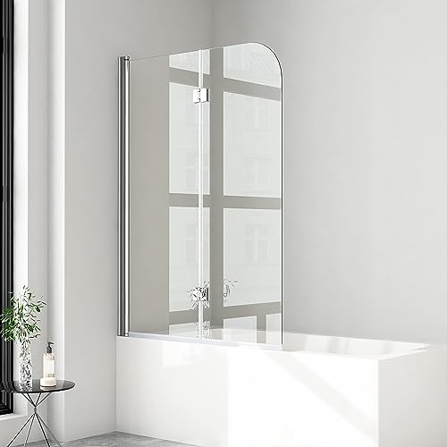Duschwand für badewanne, 120x140cm 2-teilig Faltbar Badewannenaufsatz Duschtrennwand Duschabtrennung mit 6mm Nano Easy Clean Glas