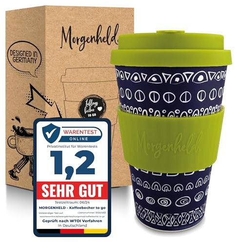 Morgenheld Kaffeebecher to go Porzellan 380 ml, Blacky Lime, BPA-frei | Nachhaltiger Trinkbecher mit auslaufsicherem Silikondeckel, plastikfrei verpackt – ideal für Kaffee und Tee unterwegs