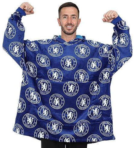 Chelsea Football Club Herren-Kapuzenpullover, vollständig gefüttert, luxuriös, Fleece, übergroß, Blau, blau, Einheitsgröße