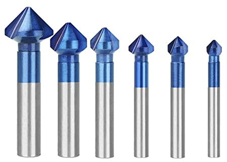 DOUZLE 6 Teile/Satz 90 Grad 3 Flöte 6,3-20,5mm HSS Senkbohrer, Blau Beschichtetes Fasenfräser Werkzeug Schaftfräser Schneidwerkzeug Set