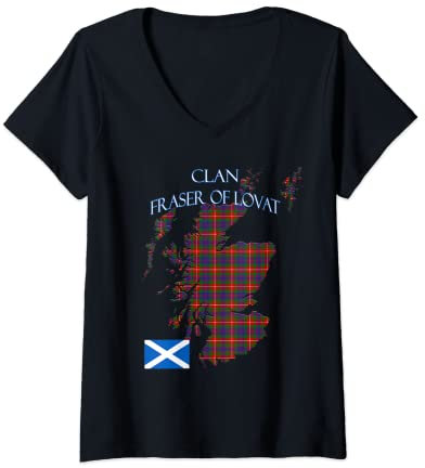 Damen Fraser of Lovat Schottischer Clan Tartan Schottland T-Shirt mit V-Ausschnitt
