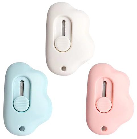 3 Pezzi Mini Taglierino Tascabile Cutter Coltelli Multiuso Retrattile Per Buste Carta Scatola Imballaggio（Blu, Rosa, Bianco）