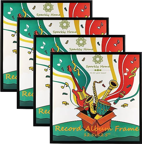 SparklyHome 4 Packs,12.5x12.5 Black Aluminum Metal Vinyl Record Album Frame, Display Music Vinyl LP Record Album Covers, Hanging Hardware Included