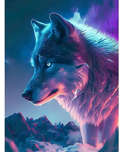 NAIMOER Wolf Diamond Painting Erwachsene, 5D Wolf Diamant Painting Bilder Erwachsene, DIY Tiere Diamant Malerei Kinder Set für Home Dekor 30x40cm