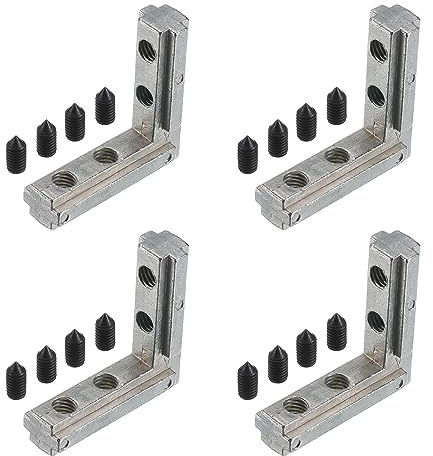 sourcing map L-Forme Intérieur Joint Support, 4pcs Intérieur Coin Connecteurs avec M6 Vis pour 4040 Série Aluminium Extrusion Profil Fente 8mm (Argent)