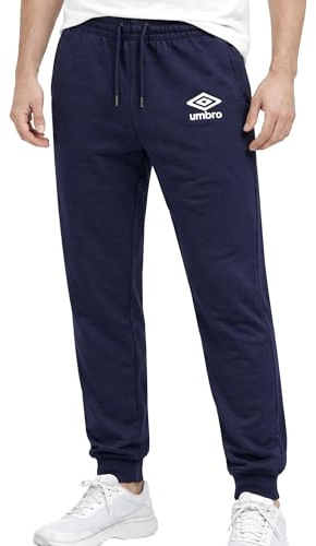 Umbro - Pantaloni della Tuta Lunghi, Joggers in Cotone Leggero per Uomo, Sportivi Leggeri Ideali per Casa, Palestra, Corsa, attività Sportiva, Jogging e Tempo Libero (L, Navy)