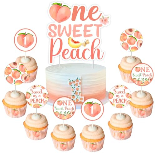 Sursurprise One Sweet Peach Birthday Decorations, Peach 1st Birthday Decorations, One Sweet Peach Cake Topper Peach Cupcake Toppers for Girls First Birthday Party Supplies, EU-F-PA-10648