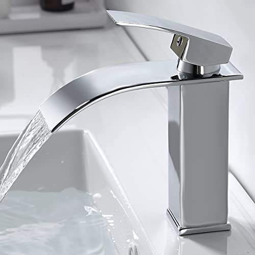 Coleniny Wasserhahn Bad Wasserfall Waschtischarmatur für Badezimmer | Modern Badarmatur Einhand Waschtischbatterie | Mischbatterie Waschbecken mit Auslauf Höhe 115mm | Chrom