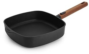 Woll Eco Logic QXR Viereckpfanne - Induktiv -, 24 x 24 cm, 6 cm hoch, mit abnehmbarem nachhaltigem Holzstiel - Geeignet für alle Herdarten, PFAS-frei, Antihaft-Versiegelung