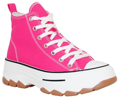 TRENDSUP 2-Inch Height Platform Lace-Up Canvas Sneakers - Fashionable, Comfortable, Durable, and Versatile Shoes for Everyday Casual Wear Fuchsia