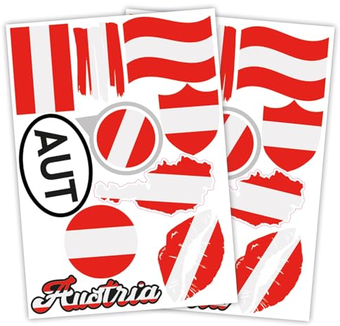 Finest Folia 2er Set DIN A4 Länderaufkleber Fahne Aufkleber Länderfahne Flagge für Auto Motorrad Sticker Länderflagge selbstklebend wetterfest R217 (42 Österreich)
