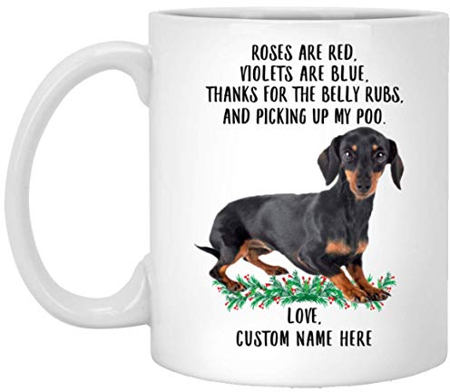 Kaffeebecher Dackel, Schwarze Tan-Rosen Sind Rot, Veilchen Sind Blau, Personalisierter Name Weiß Kaffeetasse Retro Weihnachtstasse Premium Bürotasse Für Familie Geschenk Freunde 330Ml