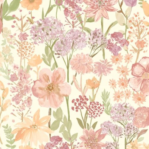 Grandeco Papier peint Wildflowers – Papier peint sur le thème des fleurs naturelles – Papier peint moderne pour salon, chambre à coucher, couloir – Rose/crème