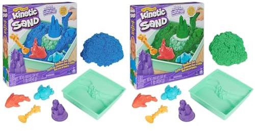 Kinetic Sand Sandbox Set Blau - mit 454 g original magischem kinetischem Sand aus Schweden & Sandbox Set Grün