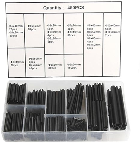 NIYATA 450 Stück Kerbstifte Sortiment,Spannstift Hohlsplinte Set,Hohl Federstifte,Geschlitzte Federstifte Sortimentskasten Spannstifte Edelstahl M2/M3/M4/M5/M6/M7/M8/M10