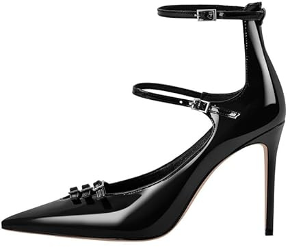 MissHeel Escarpins à bout pointu pour femme avec sangles réglables, Noir , 43 EU