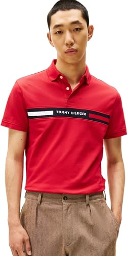 Tommy Hilfiger Men’s Short Sleeve Chest Insert Regular Fit Polo Shirt, Multicolor (Medium Red), L