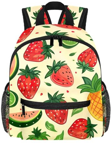 Süßer Kleinkind-Rucksack – Erdbeer-Wassermelonen-Ananas-einfache moderne Kindertasche für Vorschule, Schule, Mädchen und kleine Kinder, multi, 25.4x10x30 CM/10x4x12 in