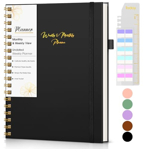 Undated Weekly and Monthly Planner, B5 Large Weekly To Do List Notebook with Goal & Habit Tracker Organizer, Hardcover Spiral Bound Blank Monthly Planner for Work School Home 7.4 x 9.64 Black
