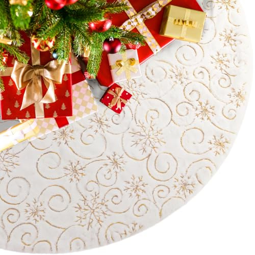 XIMEY Tappeto Albero di Natale 90cm bianco Copri Base Albero Natale, morbido Gonna Albero di Natale, Copri Albero di Natale per Decorazione Natalizia Invernale, Decorazioni Albero di Natale (Oro)