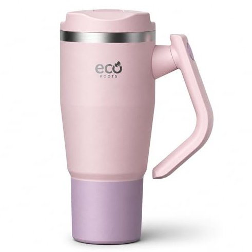 ECOROOTS Rocket - Cantimplora y Vaso Termo 2 en 1 I Botella de Agua muy Fría + 24h / Calor + 12h I Termo Tapa Hermética con Pajita I Acero Inox. Sin BPA I Botella Deporte, Playa, Oficina (ROSA BLUSH)