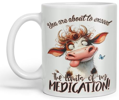 Vixar You are About to exeed, The Limits of My Medication! Joke sarkasm Sarcastic Ceramic Coloured Mug Cup for Tea Coffee Hot Brew 330ml 11Oz Gift (White)
