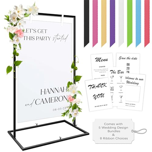 koretech Panneau de bienvenue de mariage, support de panneau de mariage, chevalet en métal, support robuste pour panneau de mariage, tableau de sièges de mariage, tableau d'affichage, noir