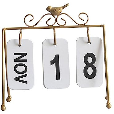 JEWEDECO Ewiger Tischkalender Aus Eisen Mit Flip-design Goldfarbener Vogel-dekoration Langlebiger Schreibtischkalender Für Büro Und Zuhause Robustes Metallgestell Dekoratives Schreibzubehör