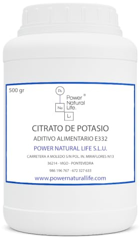 Citrato de Potasio en Polvo | Power Natural Life | Bote 500 g | Aditivo Alimentario E332(ii) | Uso Alimentario, Técnico e Industrial | Regulador de Acidez y Estabilizante