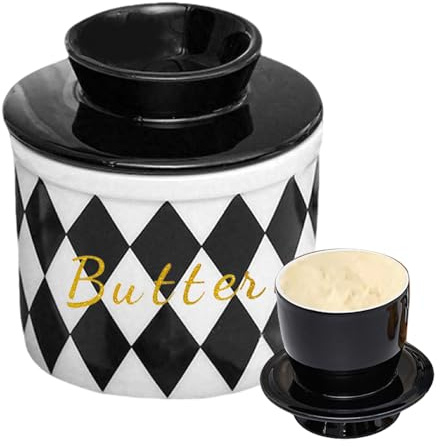 Tangger Beurrier à Eau, Beurrier en Porcelaine, Récipient à Beurre, Pot à Beurre, Facile à Utiliser, Nettoyage Facile, Noir, Argile Rouge, 10 * 10 * 10.5cm