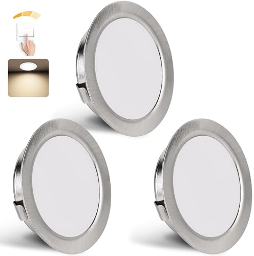 YindaLux LED Einbaustrahler 230V Dimmbar 4000K IP44 Einbauspots 55-58mm | 3W 300LM Deckenspots Neutralweiß LED Spot Ultra Flach 15mm Möbeleinbauleuchte für Spiegelschrank 3er Nickel