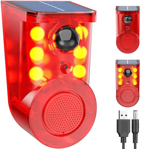 Solar Motion Sensor Alarm Device - Waterproof, Multi-Mode, Wide-Angle Sensing, 110dB Alarm & Strobe Lights for Indoor & Outdoor Security 1Pack