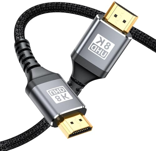 Câble HDMI 2.1 Ultra Haute Vitesse 8K 60Hz 4K 120Hz 144Hz 48Gbps Compatible Dolby Atmos eARC HDCP 2.3 HDR10+, Câble HDMI Cordon Tressé pour PS5 Xbox Samsung LG Sony Apple Box PC Barre de Son, 2 Mètres