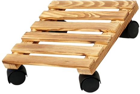 Ldabrye Support roulant en bois pour pots de fleurs avec plateau à roulettes pour intérieur et extérieur