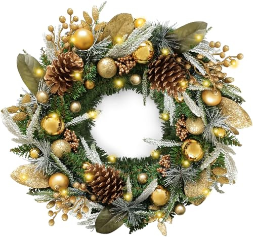 Corona Navidad Puerta Grande,Corona de Navidad 55 cm,Guirnalda de Navidad en la Puerta Principal,con luz LED,Temporización Decoración Navidad para Puerta, Árbol, Pared, Ventana