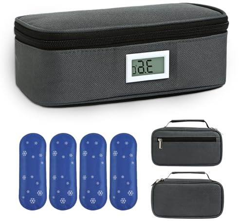 Borsa frigo per insulina con 4 batterie di raffreddamento, pentola, medicinali, borsa termica con indicatore di temperatura, per viaggi e uso quotidiano