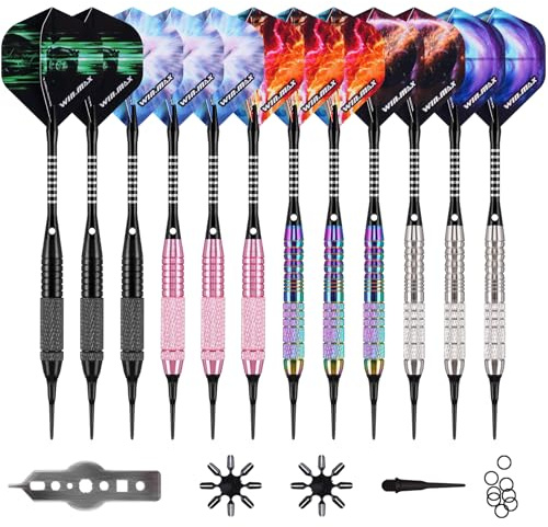 WIN.MAX dartpilar med plastspets för elektronisk dartskiva 12 stycken mjuka pilar set, 18 gram