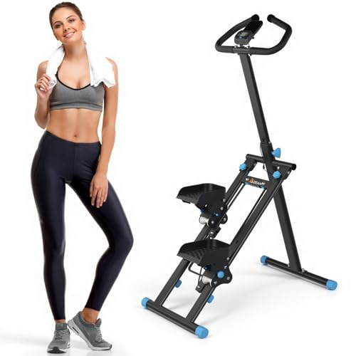 Mdeam Stair Stepper for Home,Stair Master for Exercise at Home Folding Stair Stepper for Full-Body Workout Compact Stair Climber with Resistance/Adjustable Handlebar & Pedals/Phone Holder (Black)