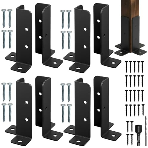 Elyyapt 8PCS Fence Post Brackets Adjustable Deck Post Anchor Brackets Wood Fence Pergola Posts Base Bracket Kit Bolt Down Posts Supports Fit 1.5x1.5, 2x2, 2x4, 4x4 for Pergola Porch Railing Mailbox