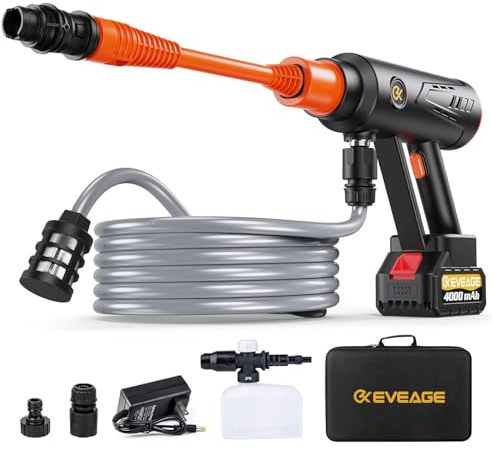 EVEAGE Cordless Power Pressure Washer 1000PSI, 2.5GPM Adjustment Portable Power Cleaner, Rechargeable Battery Powered Handheld High-Pressure Washer Gun for Car, Home Floor Cleaning
