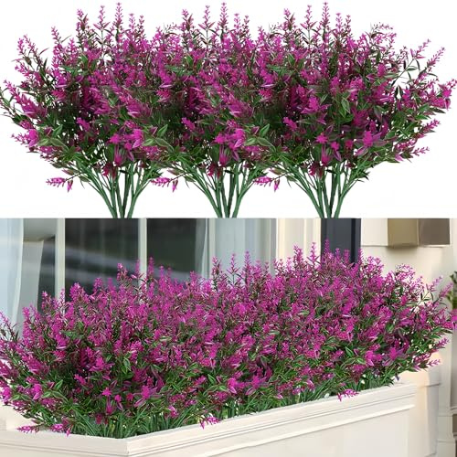 DabbOo 12 Ramos Flores Artificiales de Lavanda Plantas Exterior Artificiales Plantas Artificiales Exterior Adecuado para Balcones Interiores y Exteriores y Jardineras de Jardín(Rojo)