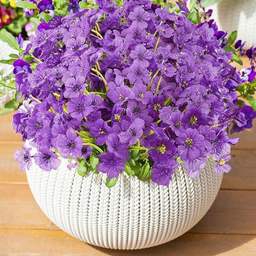 XIANNVXI 16 Bundles Purple Artificial Flowers for Outdoor,UV Resistant | Realistic Small Fake Faux Silk Plastic Purple Flower Plants for Outdoor,Garden,Porch,Patio,Window Box,Balcony,Hanging Basket
