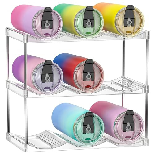 Aomig Organizador de Botellas de Vino y Agua, Botellero Apilable de Plástico, Organizador de Botellas para Nevera, Armario, Encimera, Soporte para Botellas de Vino, Tres Pisos