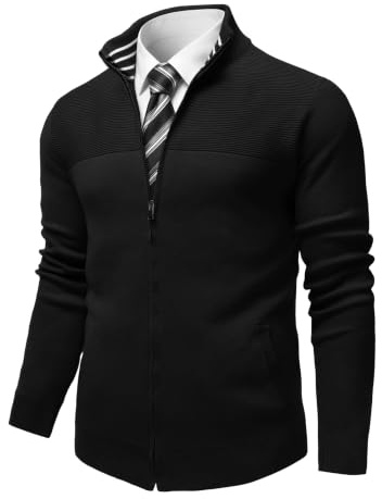COOFANDY Herren Strickjacke Reißverschluss Langarm Pullover Schwarz L