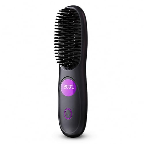 Cordless Straighteners, Wireless Heated Travel Hair Straightener, Black | Portable Cordless Hair Straightener Brush, USB Rechargeable Hair Straightener Curler, Straightening Comb for All Hair Types