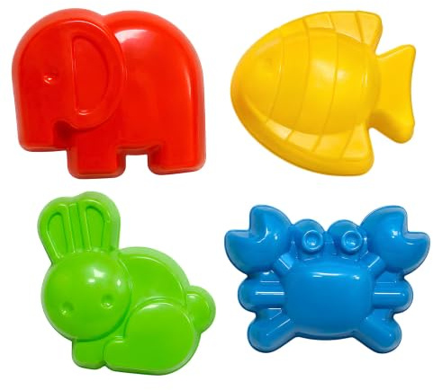 Strandformen Set 4 Stück nach Wahl Tiere oder Fahrzeuge Sommerspiele für Kinder Formen für Sand Meer Garten Sandkasten Made in Italy