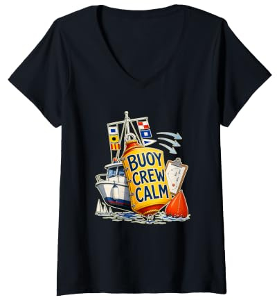 Femme Buoy Crew Calm Régate Voile Équipe Bouée T-Shirt avec Col en V